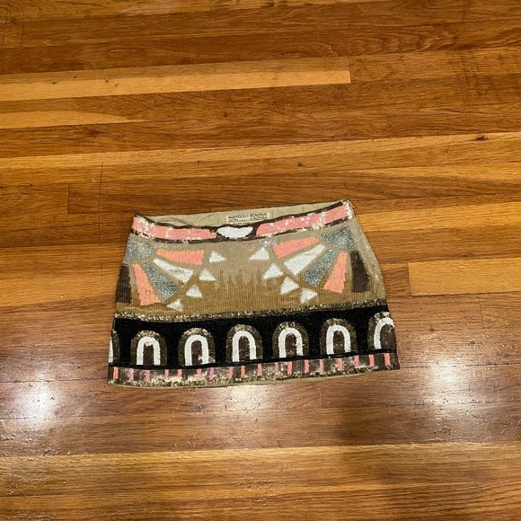 All Saints Co. Sequin Aztec Hand Embellished Mini Skirt Club Boho US Size 4 - Picture 1 of 6
